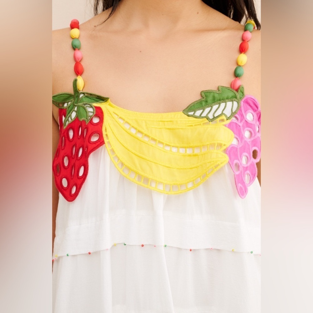New! FARM Rio Embroidered Fruits Richelieu Cotton Maxi Dress 🍓🍇🍉 Medium - Picture 9 of 16